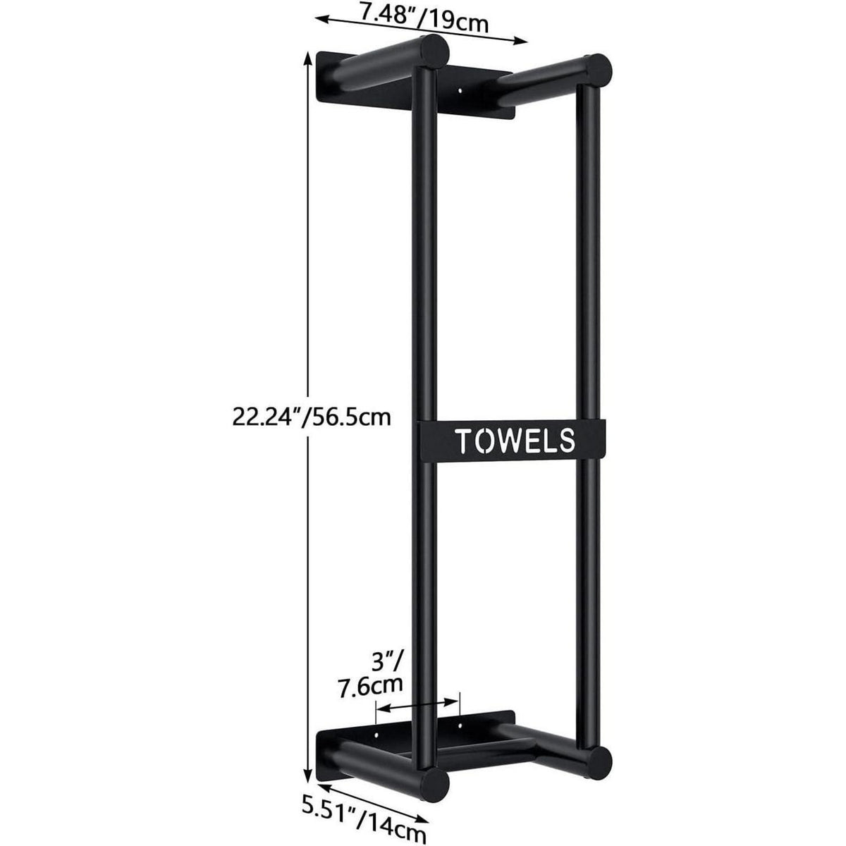 Badezimmer Handtuchhalter Schwarz 56cm Wandmontage für große Handtücher