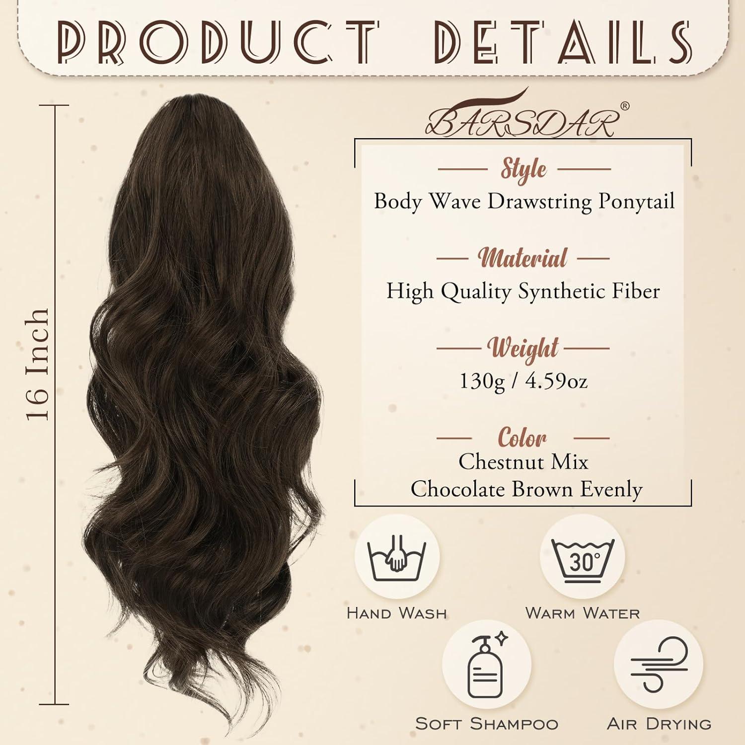 BARSDAR 40cm Locken Kordelzug Pferdeschwanz Haarteil für