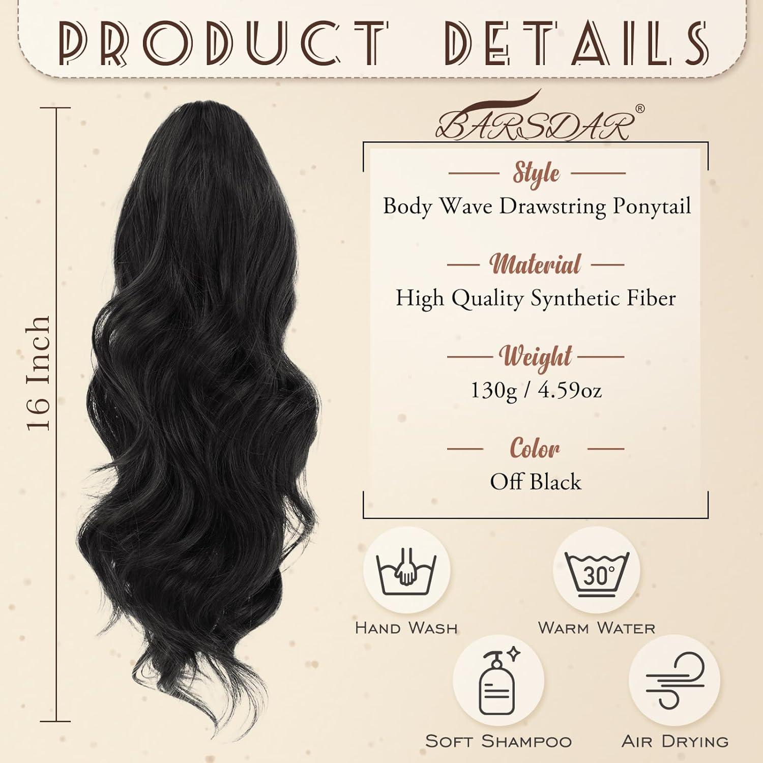 Locken Pferdeschwanz 40 cm Schwarz, Synthetisch, Mädchen