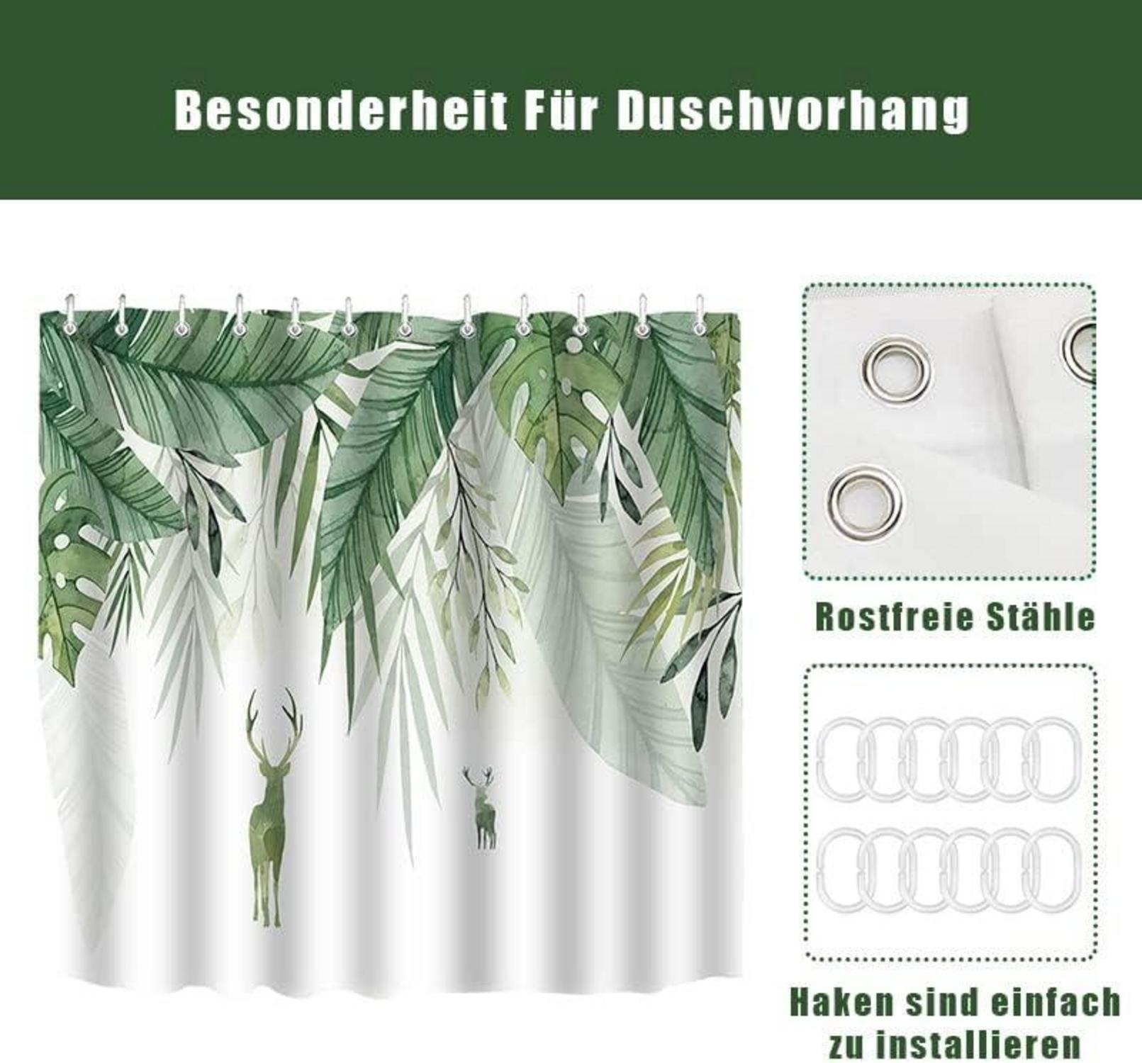Duschvorhang Wasserdicht 180x180cm Grün Blätter Blumen Polyester