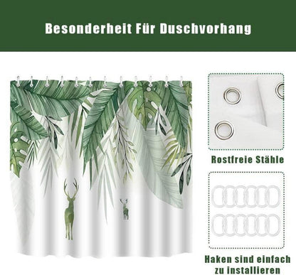 Duschvorhang Wasserdicht 180x180cm Grün Blätter Blumen Polyester