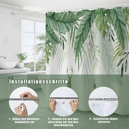 Duschvorhang 180x180 cm Grün Blätter Wasserdicht Polyester mit 12 Ringen