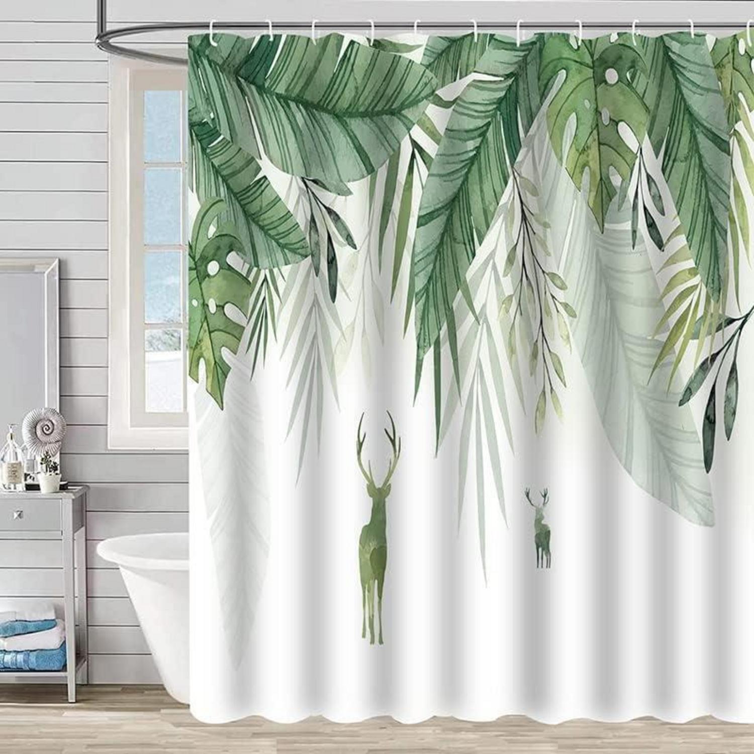 Duschvorhang 180x180 cm Wasserdicht Grün Blätter Blumen Polyester