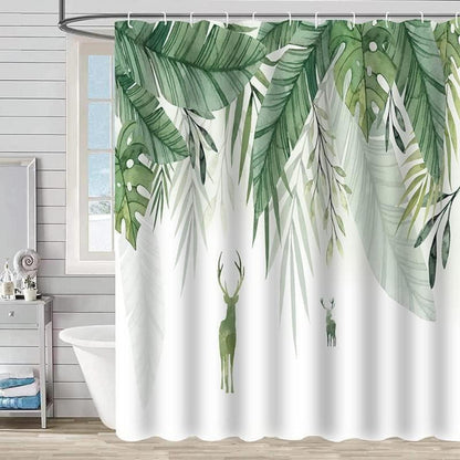 Duschvorhang 180x180 cm Wasserdicht Grün Blätter Blumen Polyester