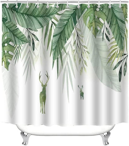 Duschvorhang 180x180 cm Grün Blätter Wasserdicht Polyester mit 12 Ringen