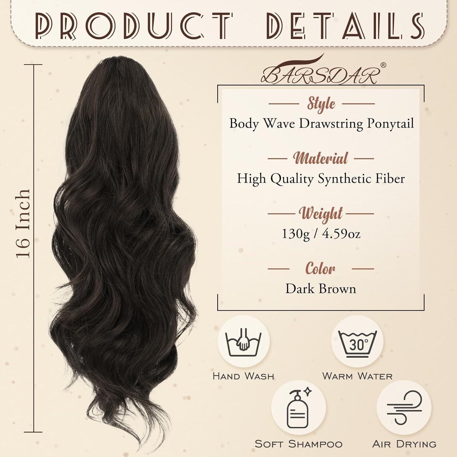 Locken Kordelzug Pferdeschwanz Haarteil 40 cm Dunkelbraun