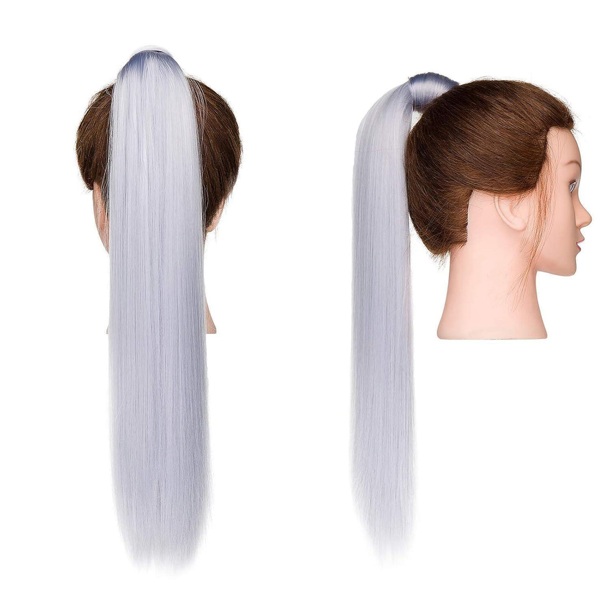 Pferdeschwanz Extension Grau 55cm – Synthetik Haarverlängerung