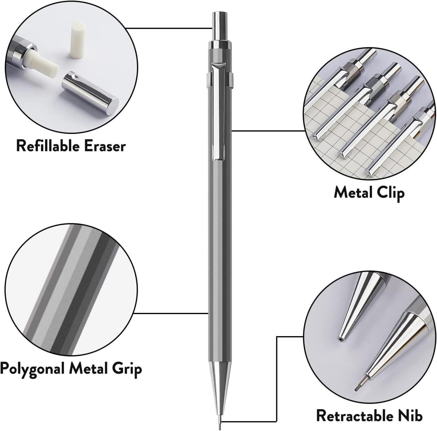 Druckbleistift Set 0,7 mm Metall Bleistifte 8 Tuben HB Blei 4B Radiergummi