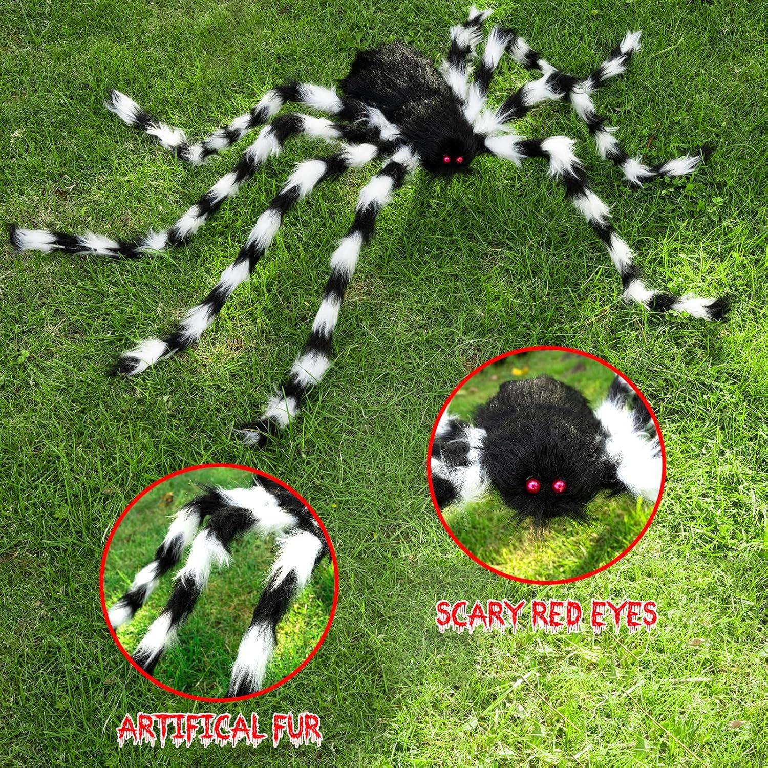 Halloween Deko Set: Große Spinne 127cm + Riesenspinnennetz 50cm - Gruselige