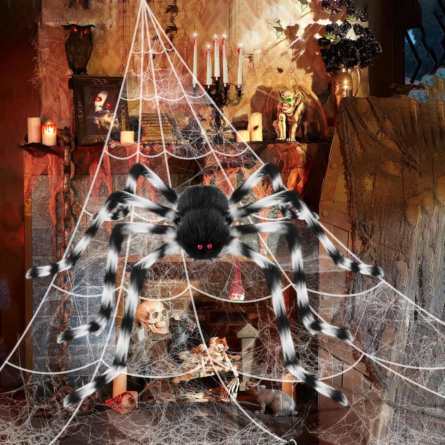 Halloween Deko Outdoor Spinne 127cm mit 50cm Riesenspinnennetz