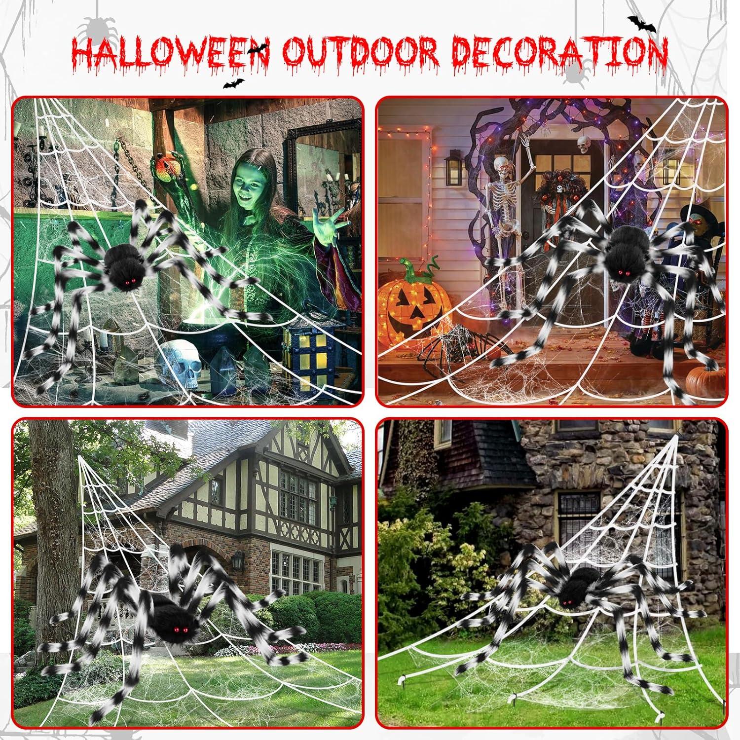 Halloween Deko Set: Große Spinne 127cm + Riesenspinnennetz 50cm - Gruselige