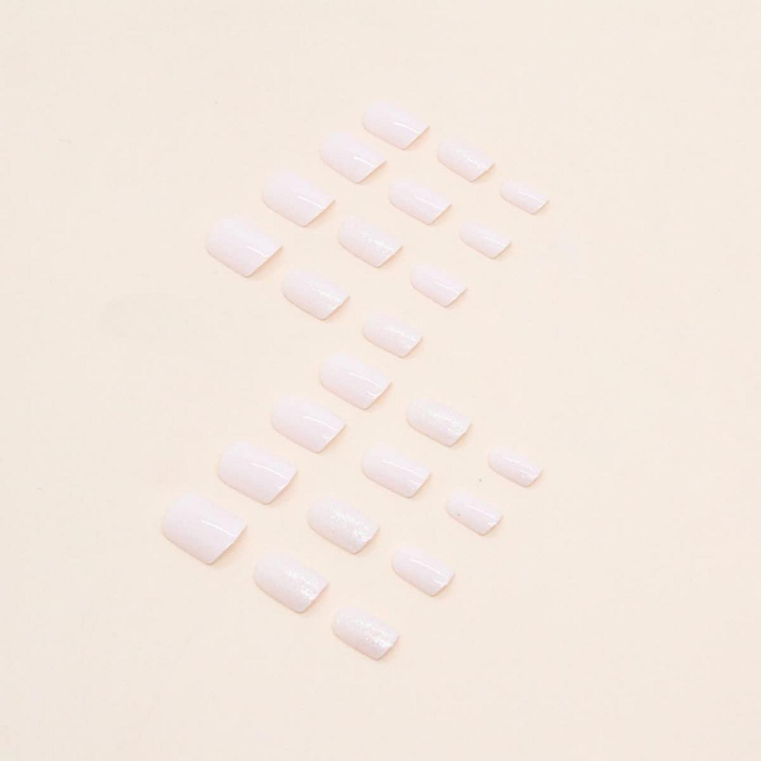 24 Stück Milky Glitzer Glossy French Press on Nägel Weiß Fingernägel