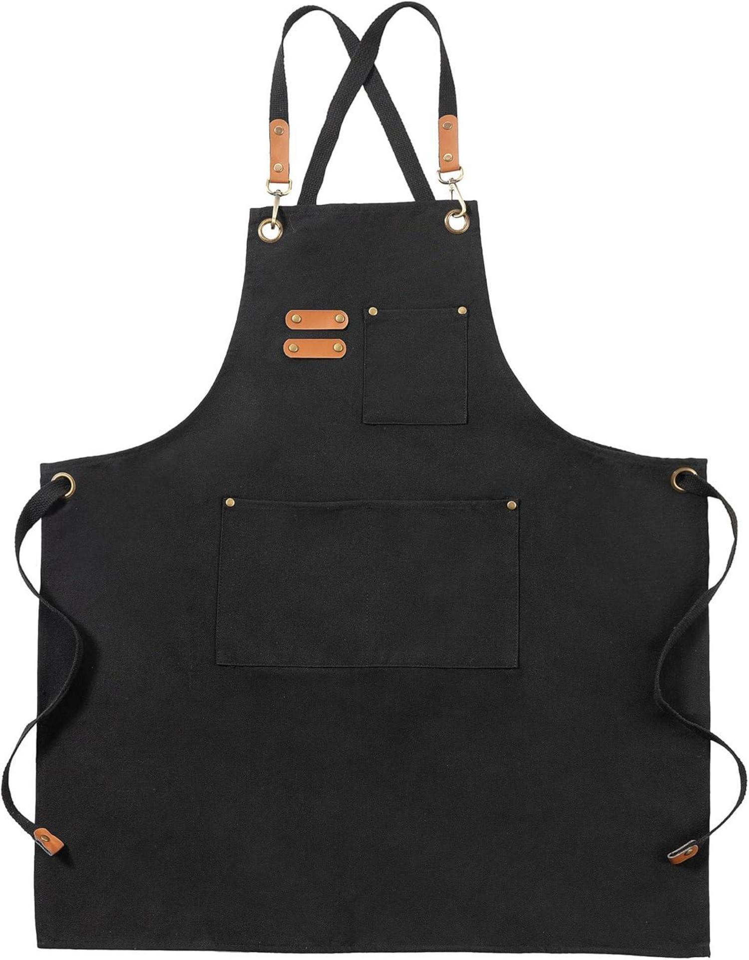 Canvas Schürze mit verstellbarem Riemen und 3 Taschen, Schwarz