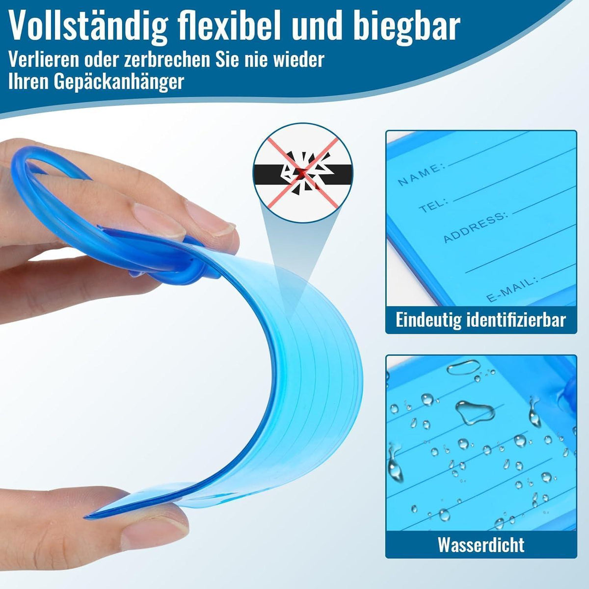 4er-Set Kofferanhänger mit Adressfeld – Bunt & Wasserdicht