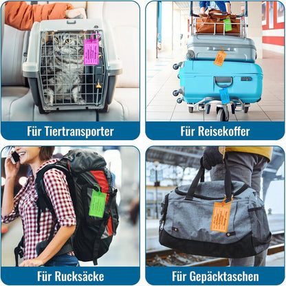 4er-Set Kofferanhänger mit Adressfeld – Bunt & Wasserdicht