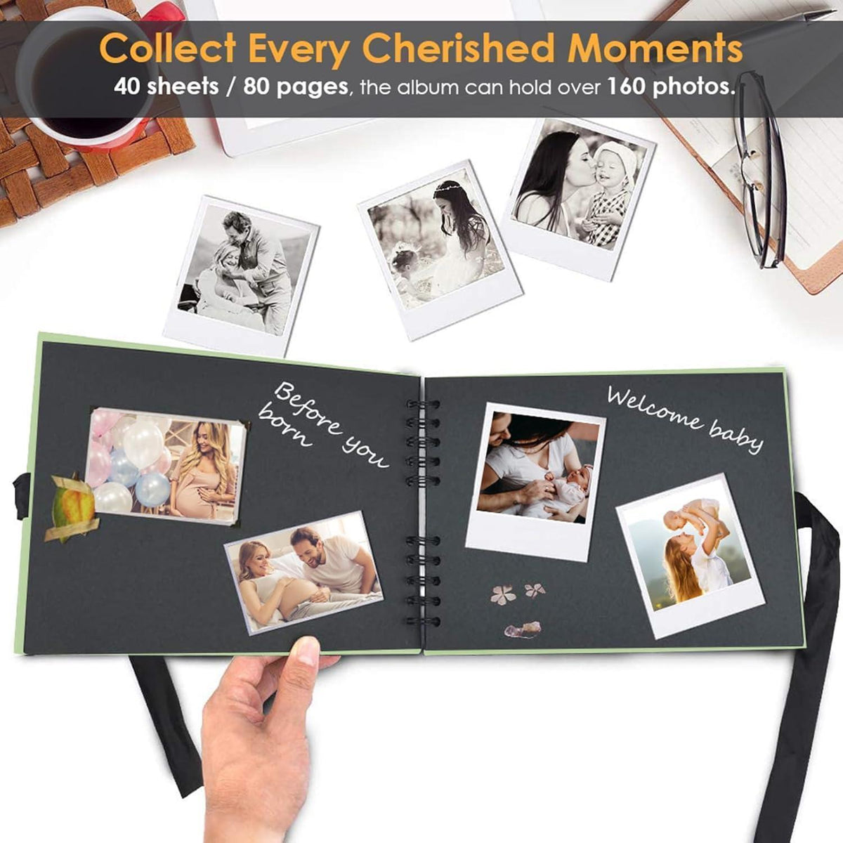 DIY Fotoalbum Scrapbook 80 Schwarze Seiten mit Zubehör 30x21cm