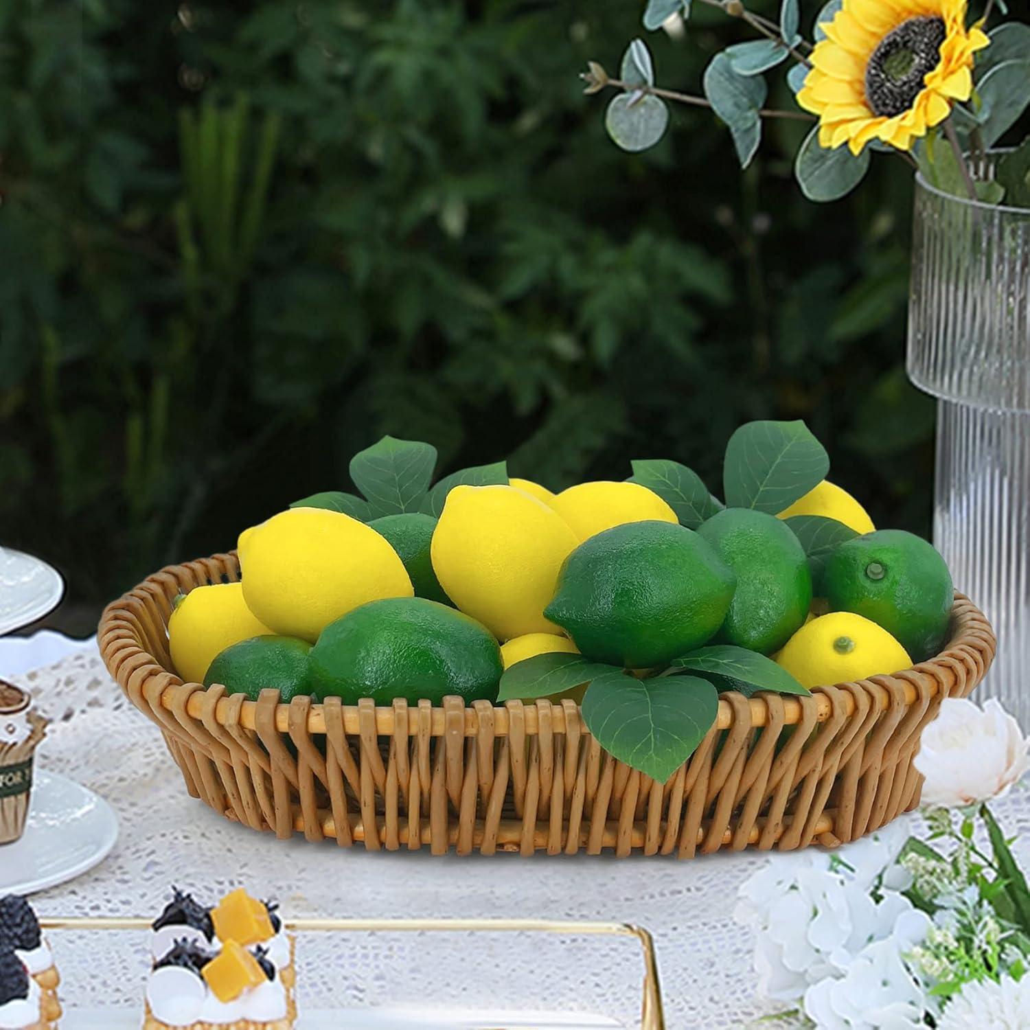 Künstliche Zitronen Set 48 Stück Deko Obst mit Blättern für Party