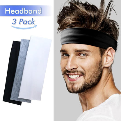 3er Pack Stirnbänder Damen Sommer Sport - Elastische Baumwolle Haarbänder Schwarz Weiß Grau