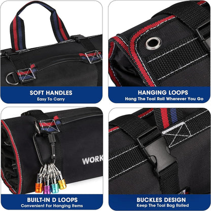 WORKPRO Werkzeugtasche Rolltasche 57*36cm 720D Polyester 2 abnehmbare Taschen 4 Reißverschlusstaschen Elektriker Handwerker