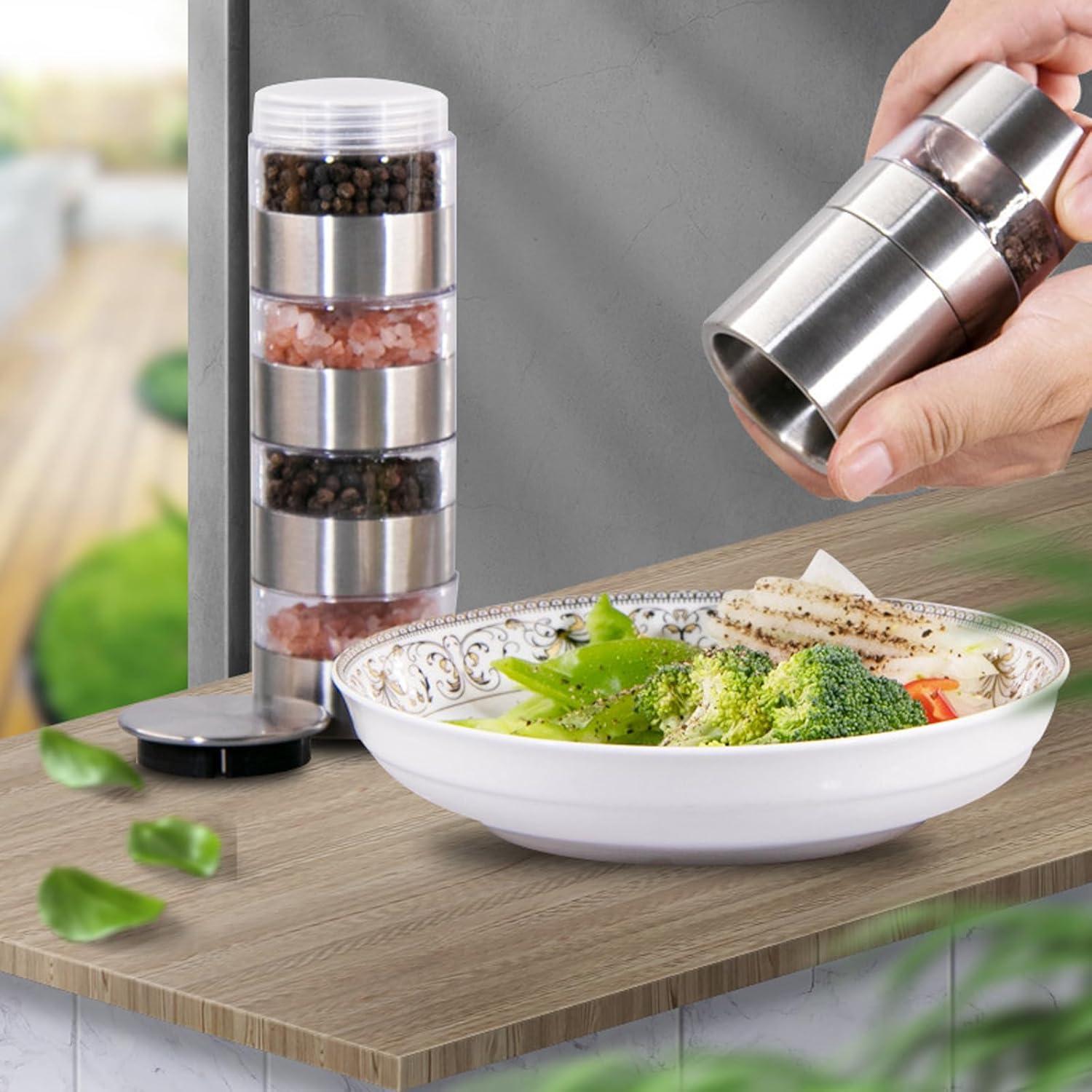 5-in-1 Mini Gewürzstreuer Set Edelstahl Gewürzmühle Camping Picknick