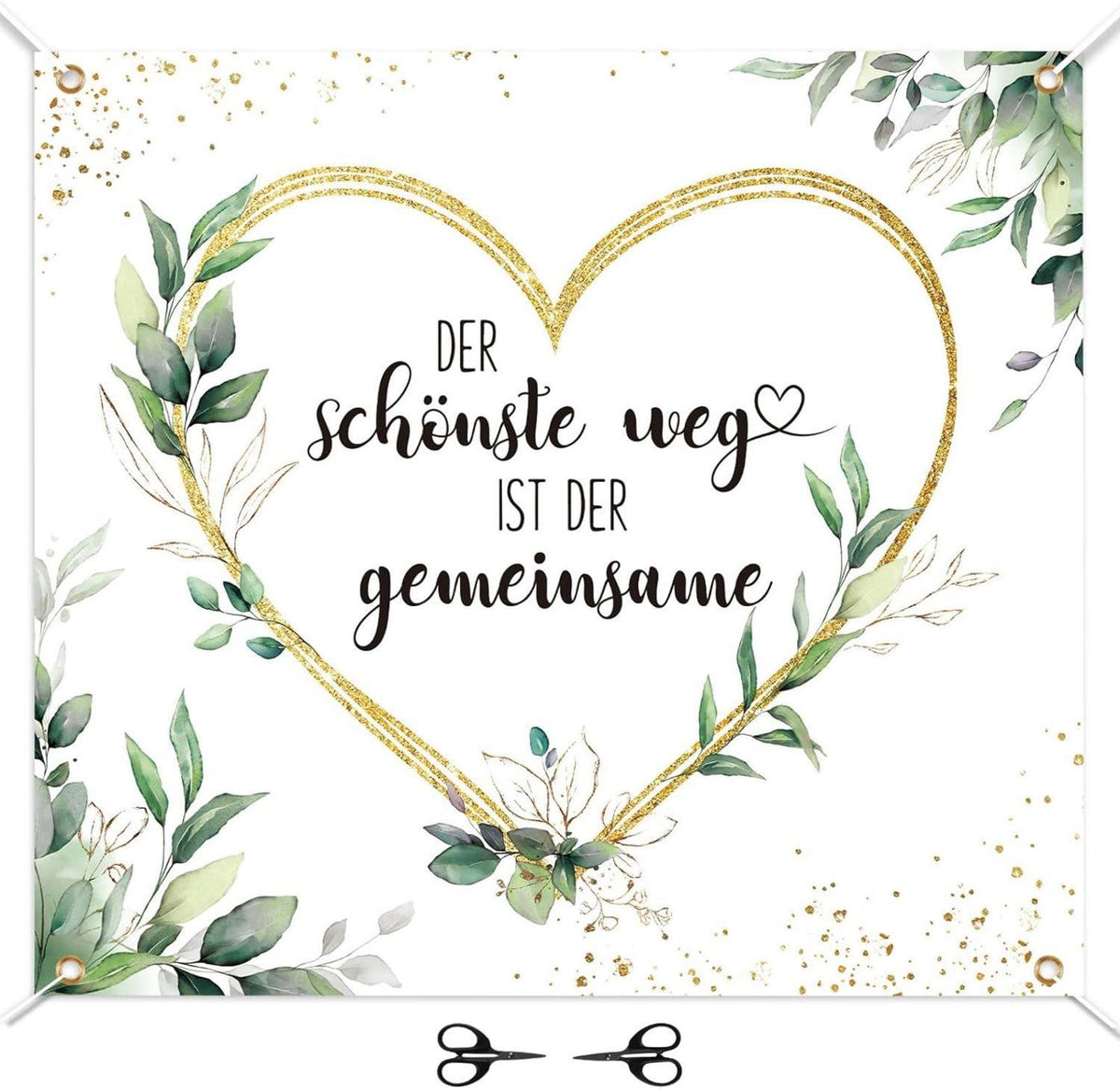 Hochzeitslaken Grünes Hochzeitsherz Ausschneiden 200x180cm mit Scheren