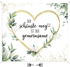Hochzeitslaken Grünes Hochzeitsherz Ausschneiden 200x180cm mit Scheren