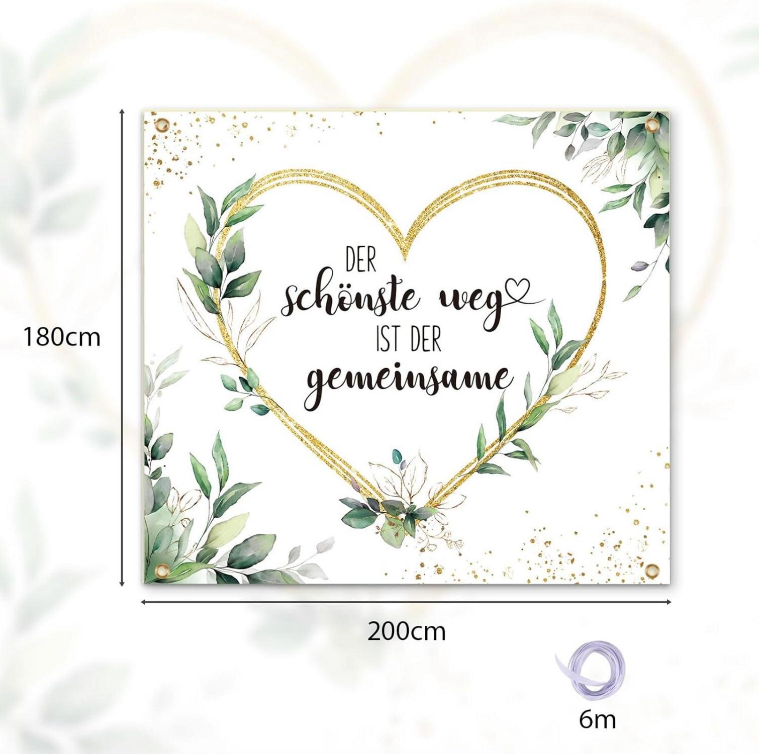 Hochzeitslaken grünes Herz 200x180cm + 2 Scheren