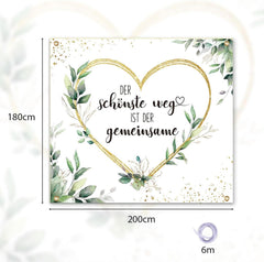 Hochzeitslaken grünes Herz 200x180cm + 2 Scheren