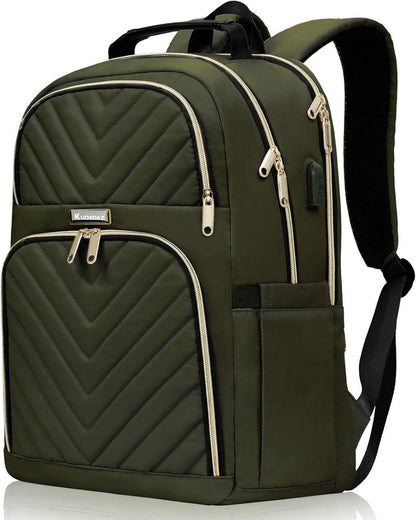 15,6 Zoll Kuosdaz Rucksack Damen USB-Ladeanschluss Olivgrün