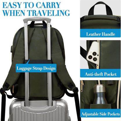 15,6 Zoll Damen Rucksack USB Ladeanschluss Olivgrün Daypack