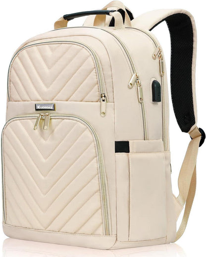 Beiger Laptop-Rucksack mit USB-Anschluss 30L