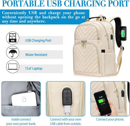 Beiger Laptop-Rucksack mit USB-Anschluss 30L