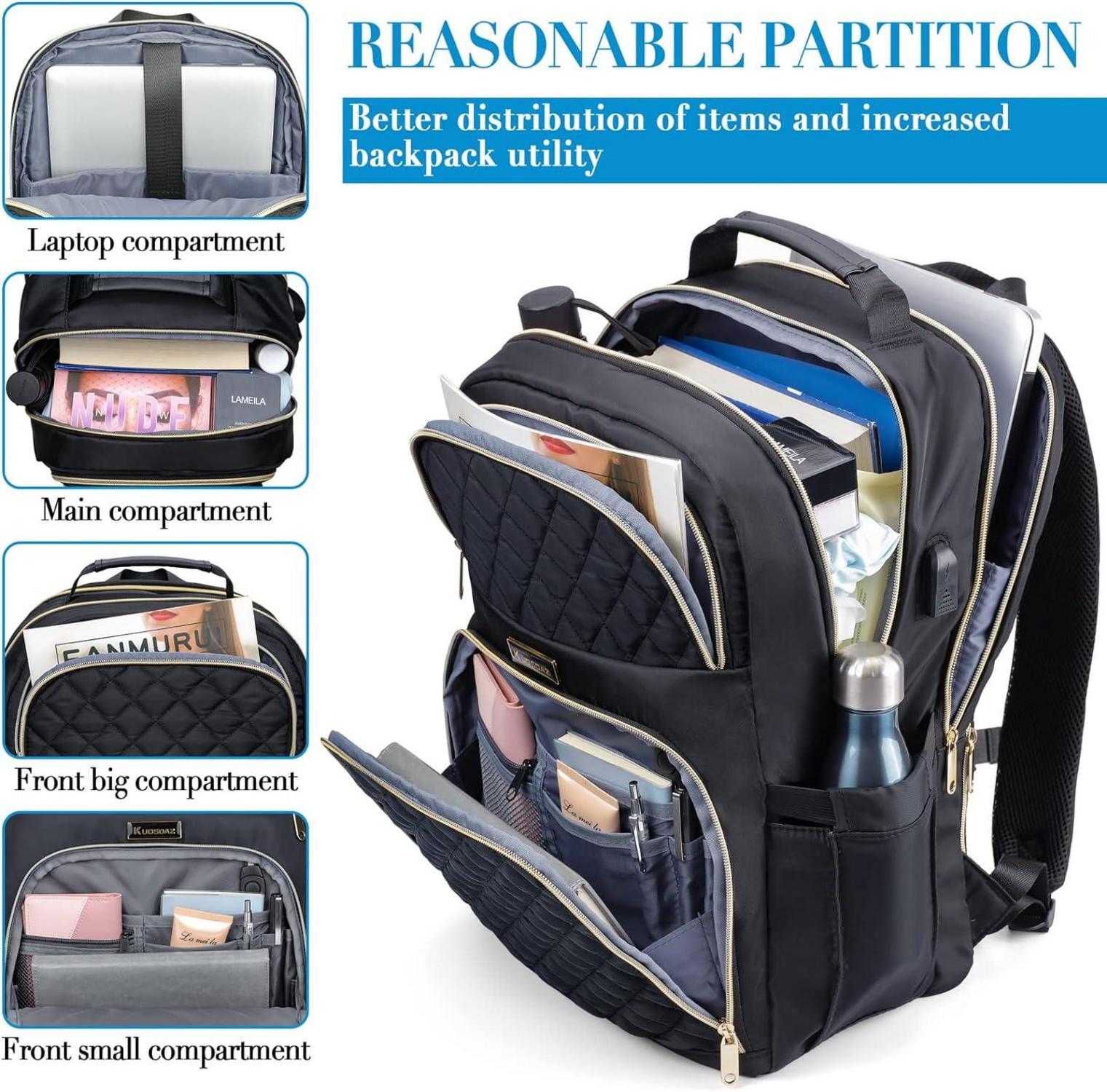 Schwarzer Damen Laptop Rucksack 15,6 Zoll USB Daypack