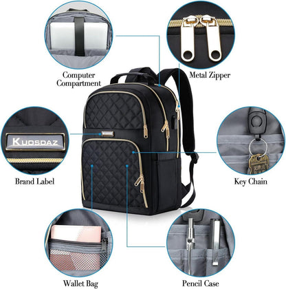 Damen Rucksack 15.6 Zoll USB Laptop Daypack Wasserdicht Uni Schwarz