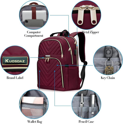 Rucksack Damen 15.6 Zoll Schulrucksack USB Ladeanschluss Rot 30L