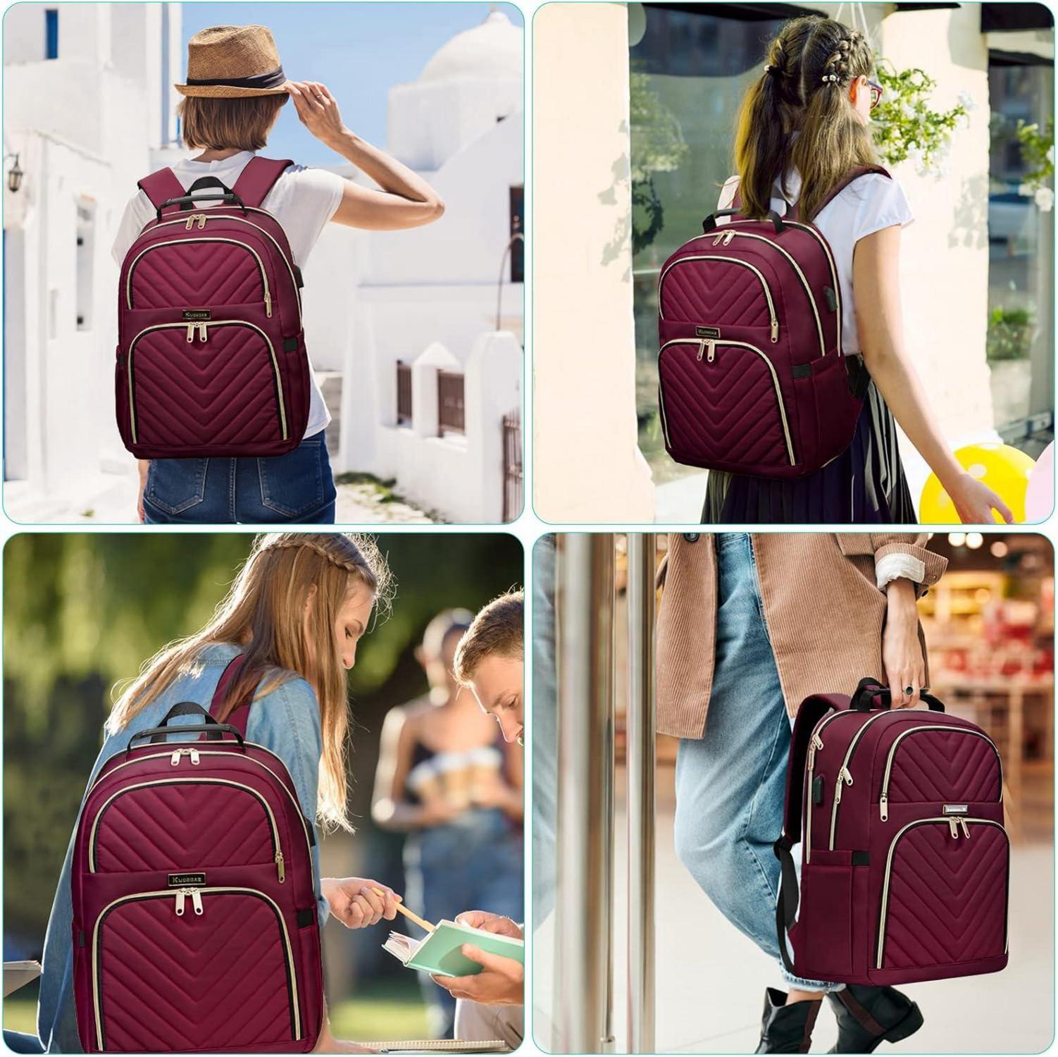 Damen Rucksack 15.6 Zoll USB Laptop Daypack Schulrucksack Wasserdicht Rot