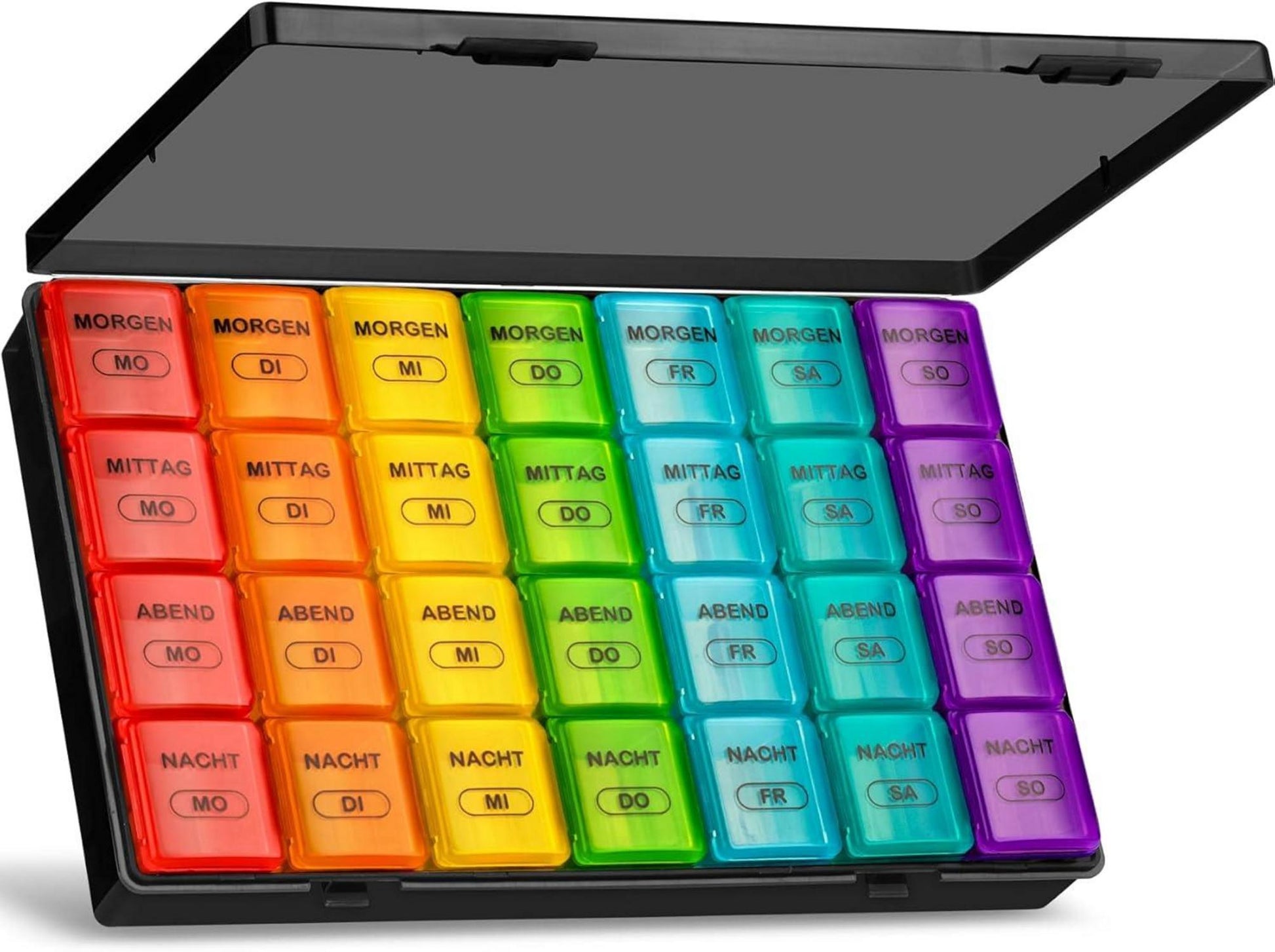 Tablettenbox 7 Tage große Fächer Organizer Schwarz