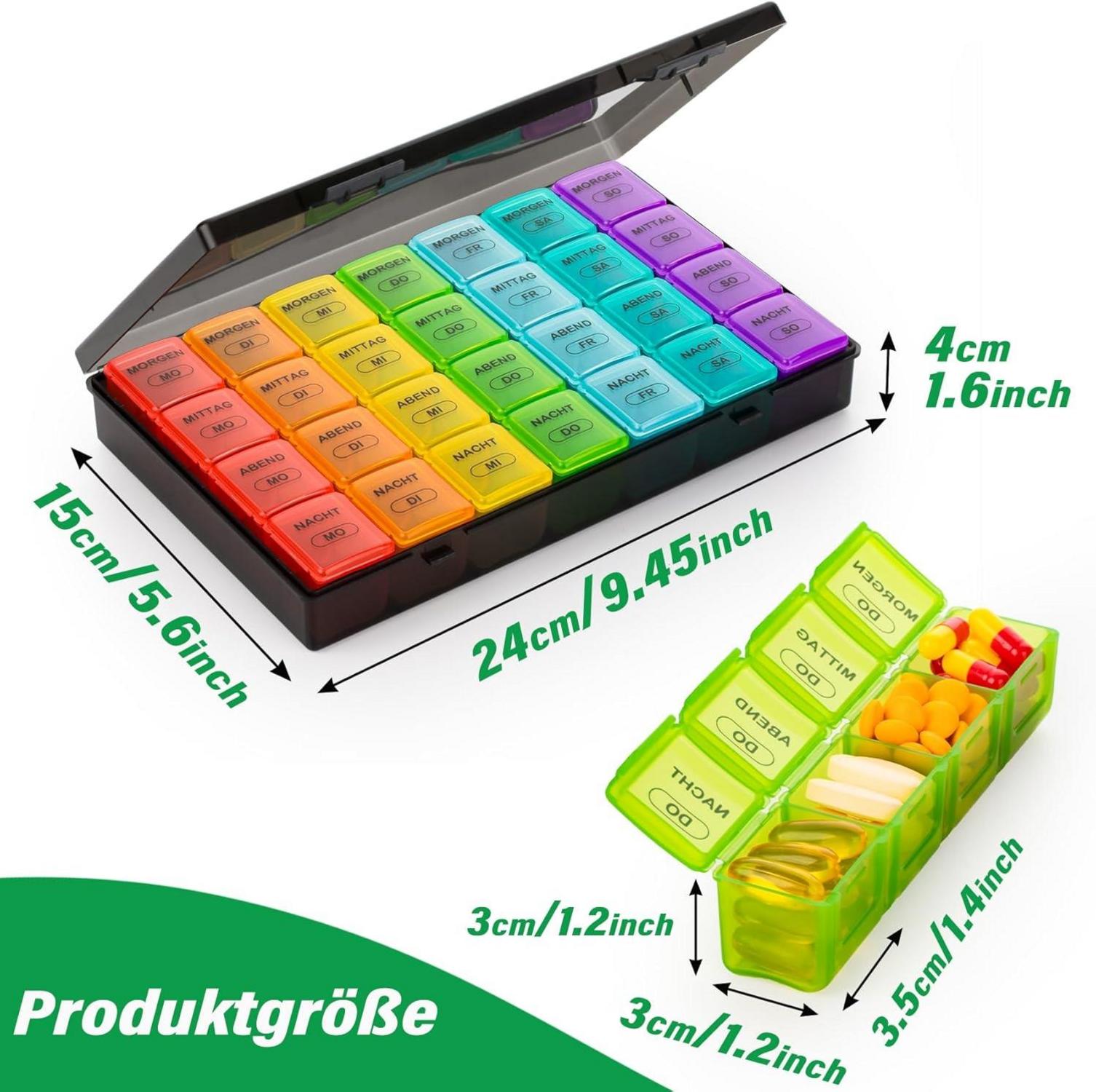 Tablettenbox 7 Tage Große Fächer Schwarz Organizer Ginungagap