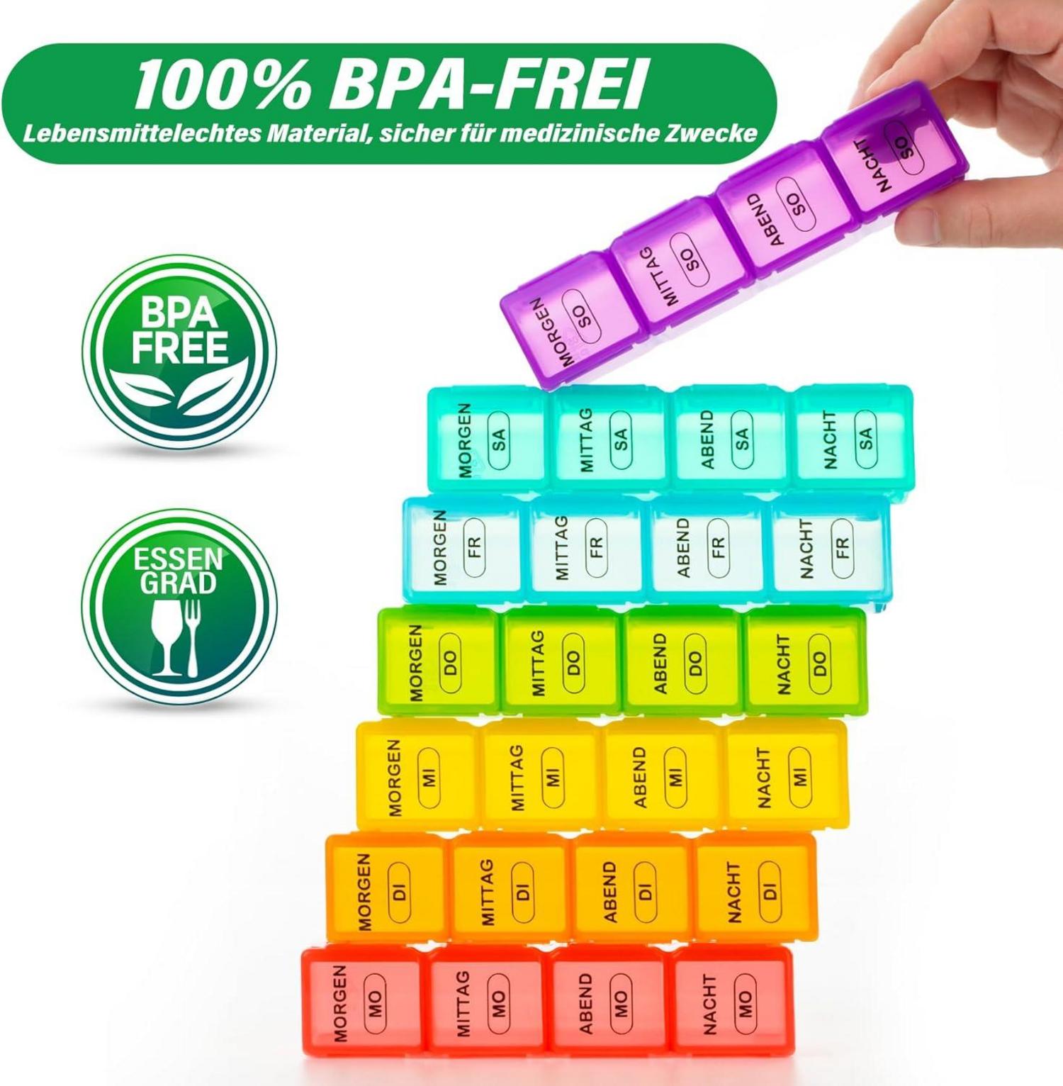 Tablettenbox 7 Tage Schwarz Große Fächer Medikamenten Organizer