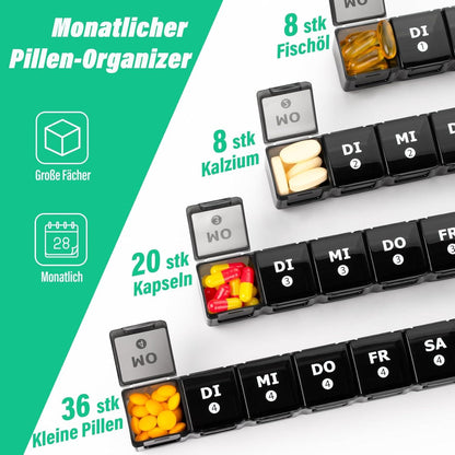 Tablettenbox 28 Tage Pillendose Medikamentenbox 7 Fächer Schwarz