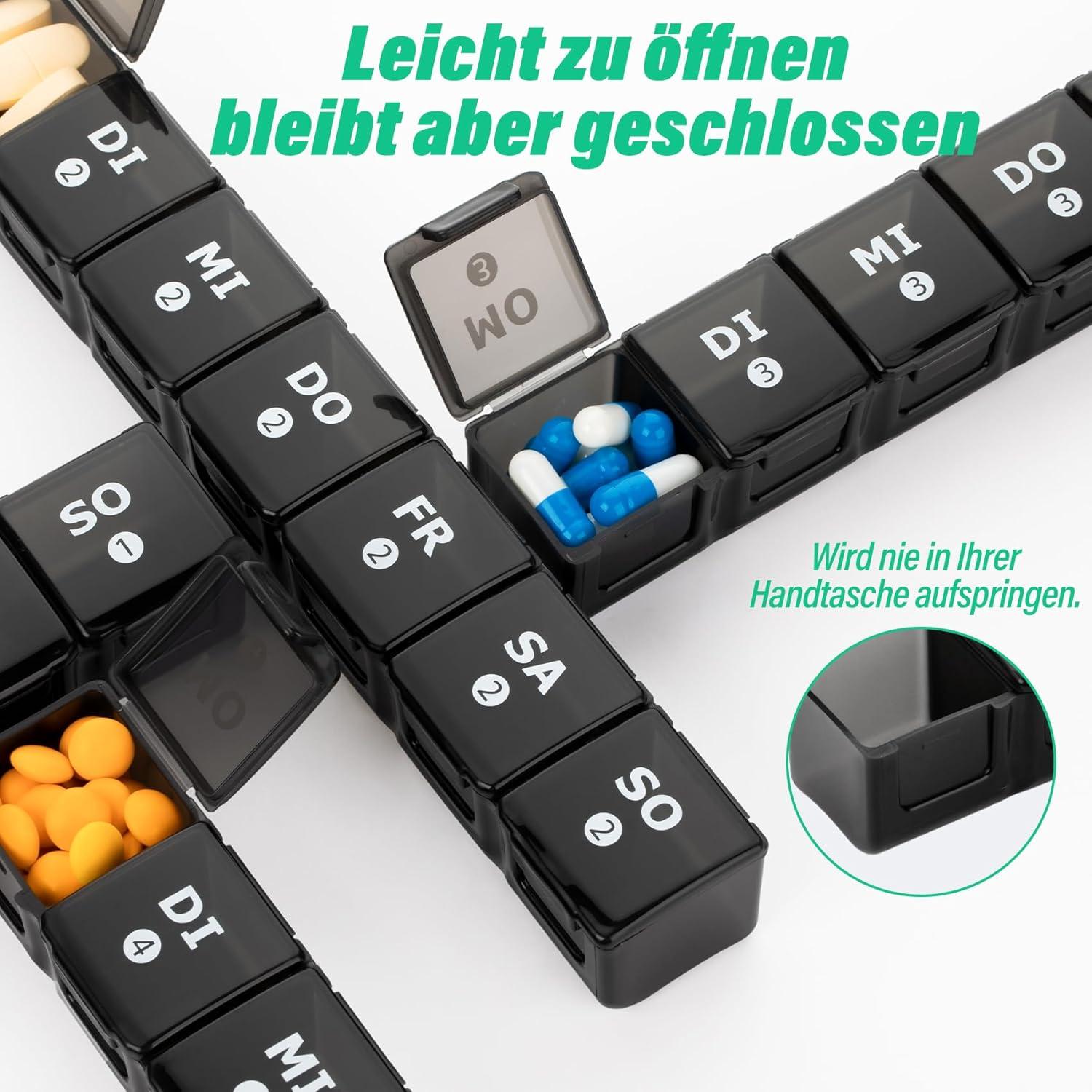 Tablettenbox Monat 28 Tage Pillendose Medikamentenbox 7 Fächer Schwarz