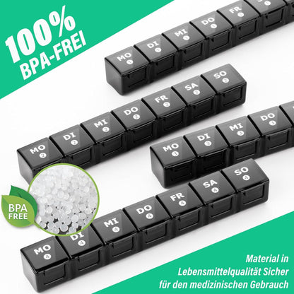 Pillendose Tablettenbox 28 Tage Medikamentenbox Monat Organizer Schwarz
