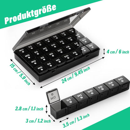 Tablettenbox Monat 28 Tage Pillendose 7 Fächer Schwarz