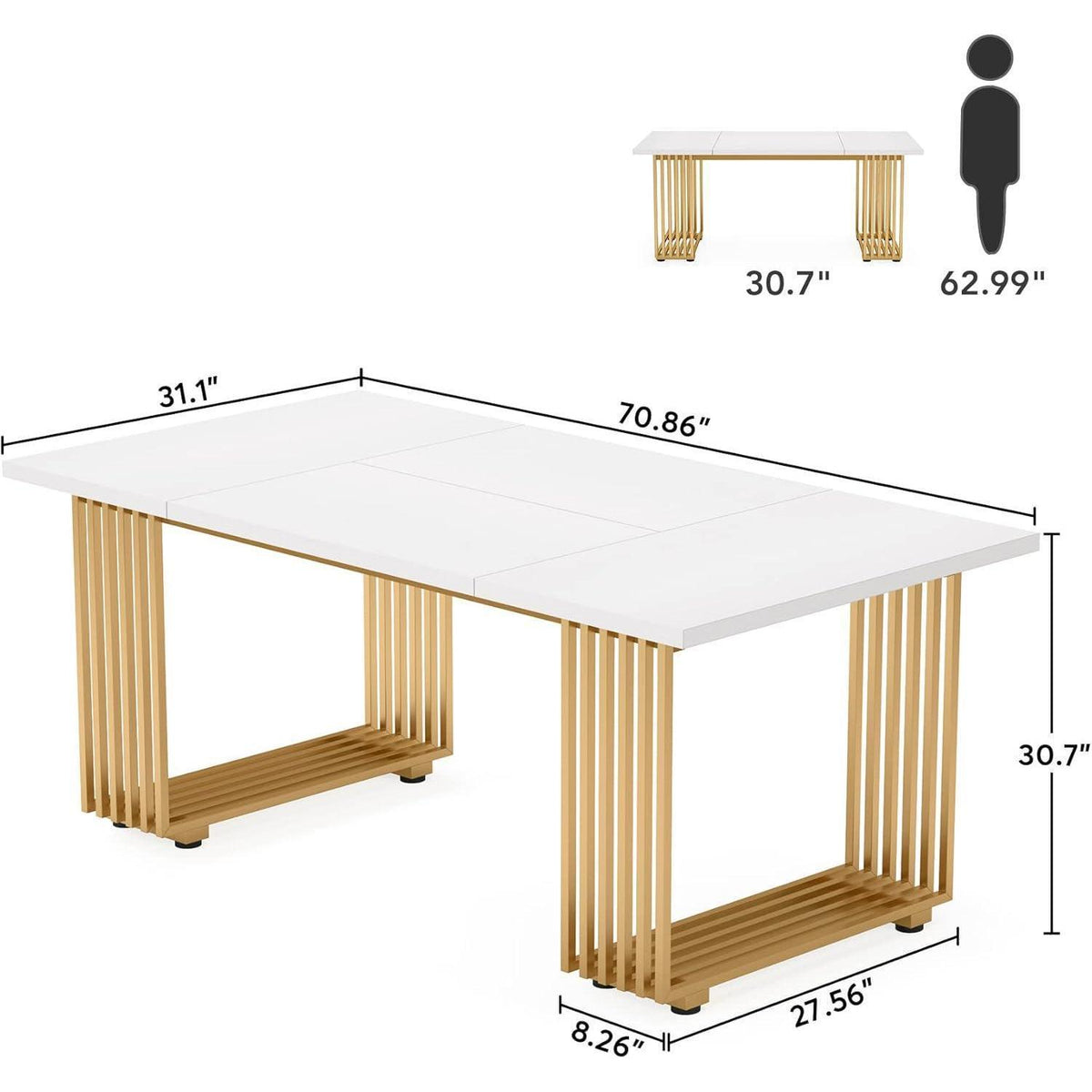 Esstisch weiß & gold 180x80 cm – Moderner Dining Table für 6-8 Personen