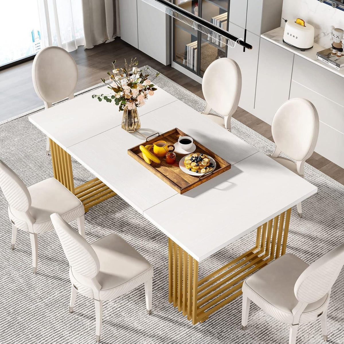 Esstisch weiß & gold 180x80 cm – Moderner Dining Table für 6-8 Personen