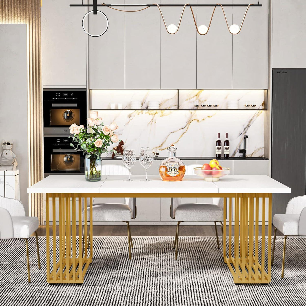 Esstisch weiß & gold 180x80 cm – Moderner Dining Table für 6-8 Personen