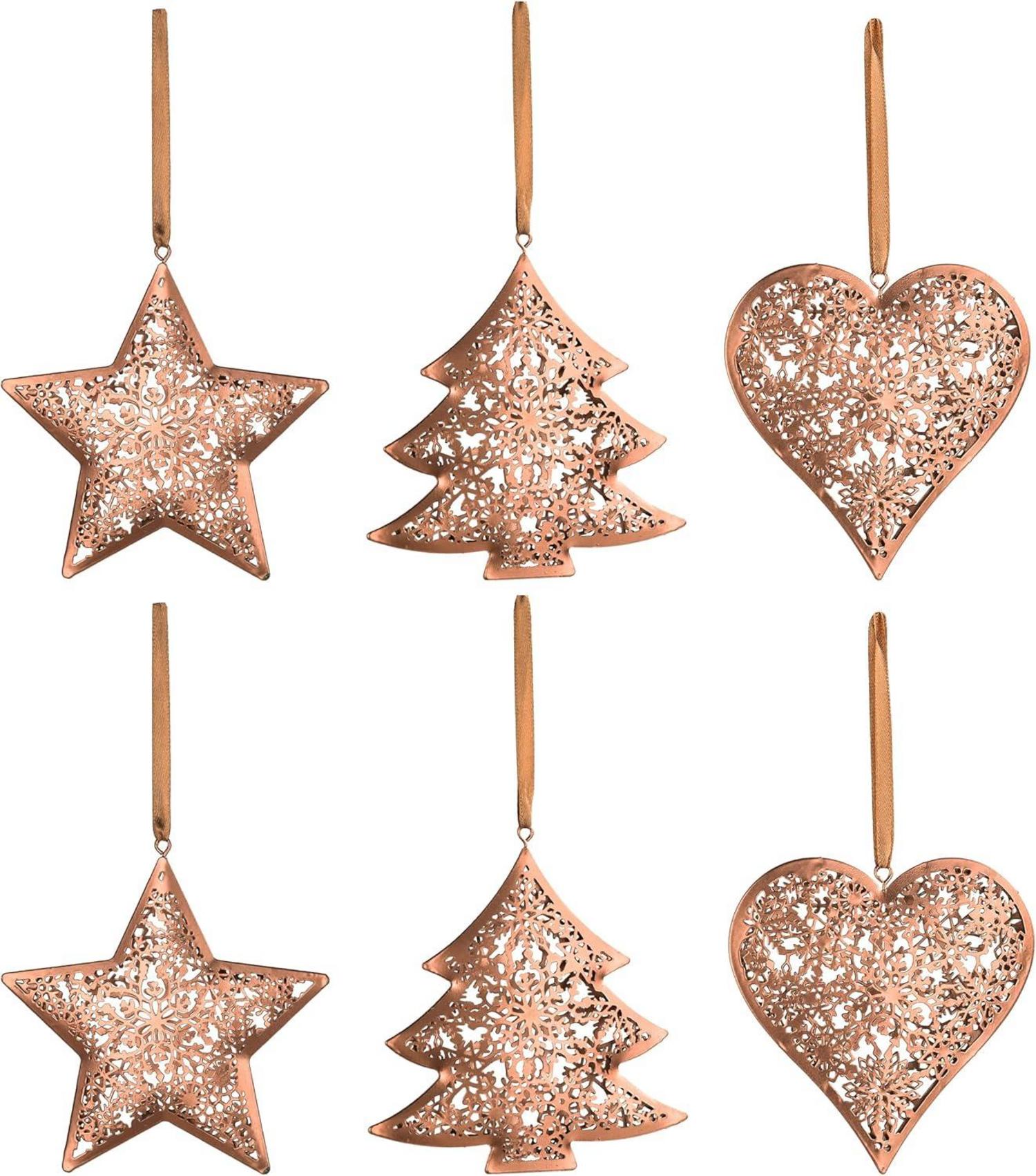6er Set Bronze Weihnachtsbaumanhänger 11cm Eisen Herz Stern Baum