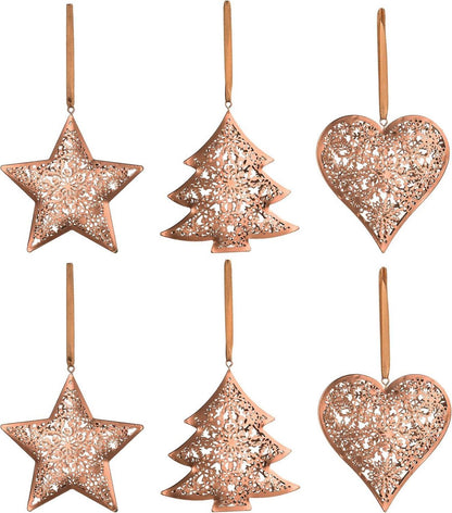 6er Set Bronze Weihnachtsbaumanhänger 11cm Eisen Herz Stern Baum