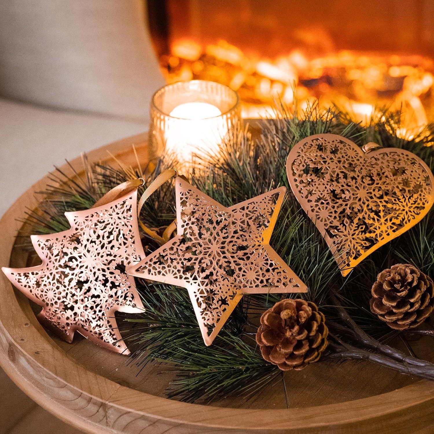 6er Set Bronze Weihnachtsbaumanhänger 11cm Eisen Herz Stern Baum