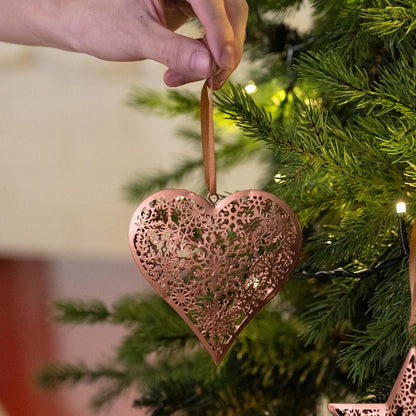 Weihnachtsbaumschmuck 6 Stück Metall Eisen Herz Stern 11cm
